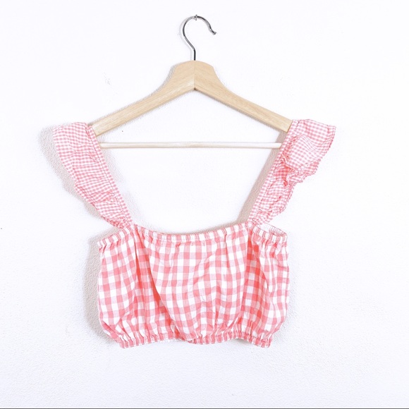 Lovers+Friends Brenda Crop Top Pink Gingham XS - Picture 3 of 6